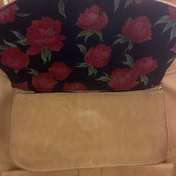 Sabina New York Beige Gold Tone Leather Shoulder Handbag Floral Lining - Picture 3 of 10
